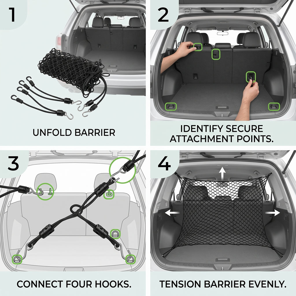 Elastic-Edge Pet Car Barrier Net With 4 Hooks 47x28 Inches