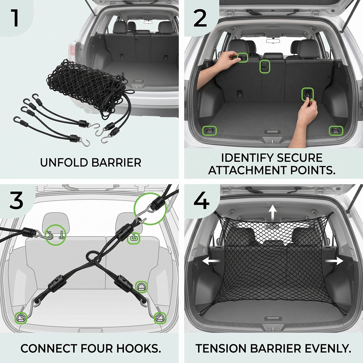 Elastic-Edge Pet Car Barrier Net With 4 Hooks 47x28 Inches