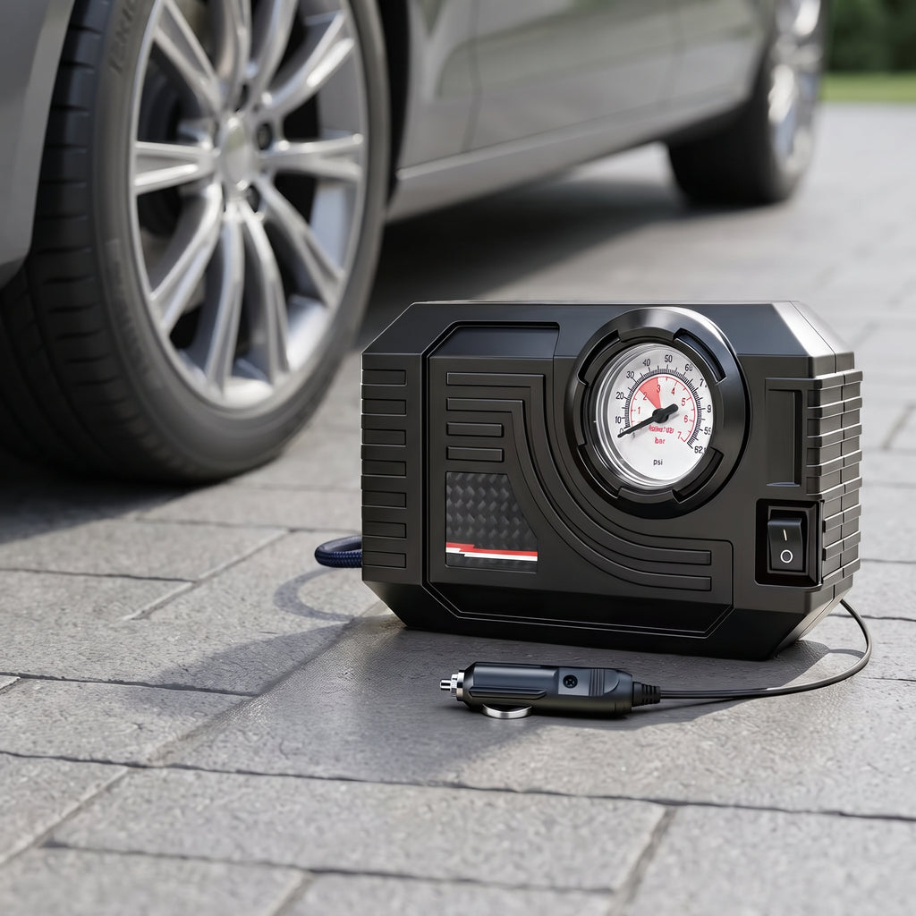 12V Portable Tire Inflator with 90 PSI Analog Gauge