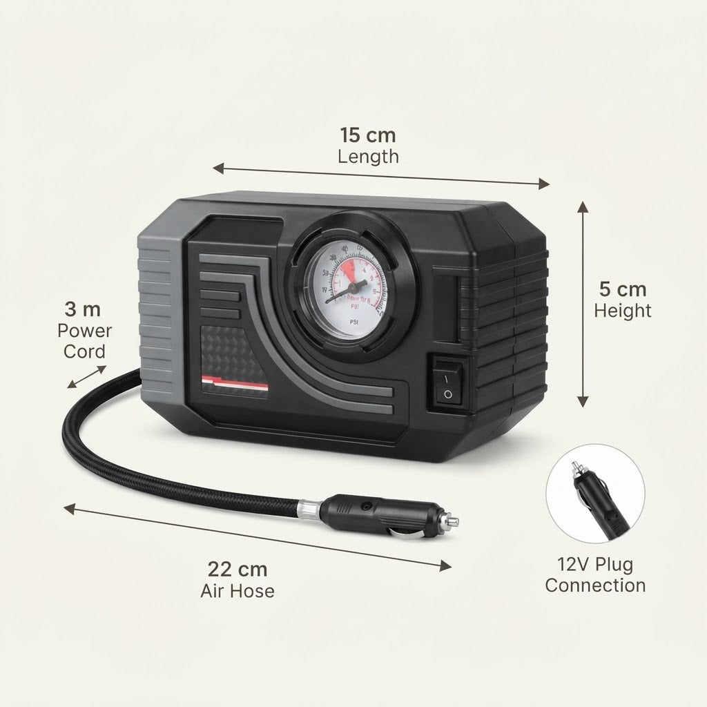 12V Portable Tire Inflator with 90 PSI Analog Gauge