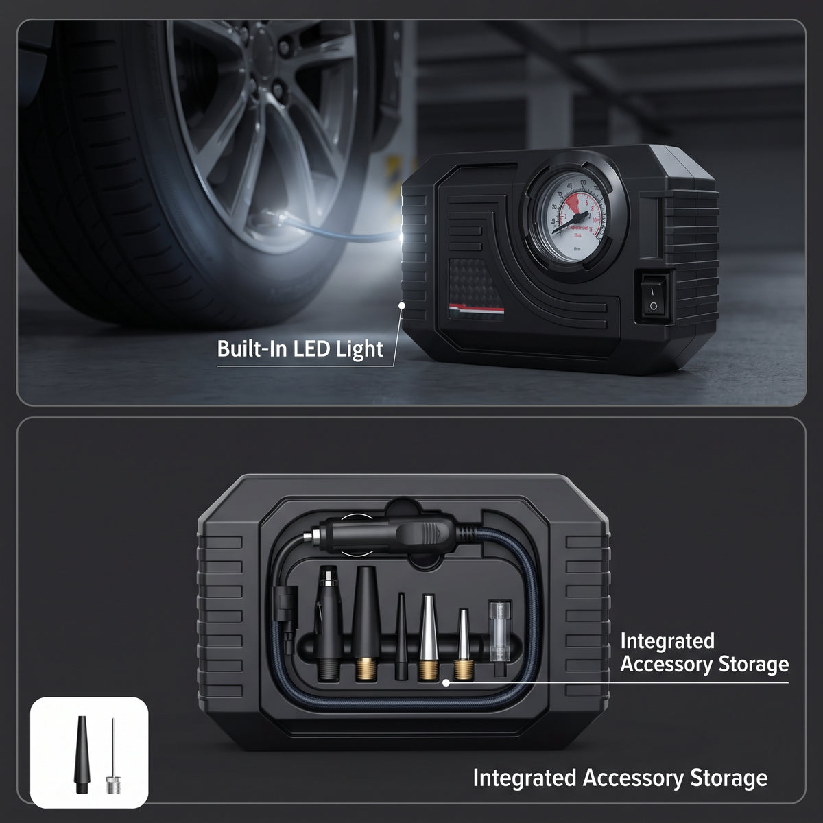 12V Portable Tire Inflator with 90 PSI Analog Gauge