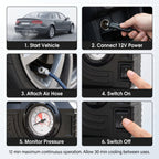 12V Portable Tire Inflator with 90 PSI Analog Gauge