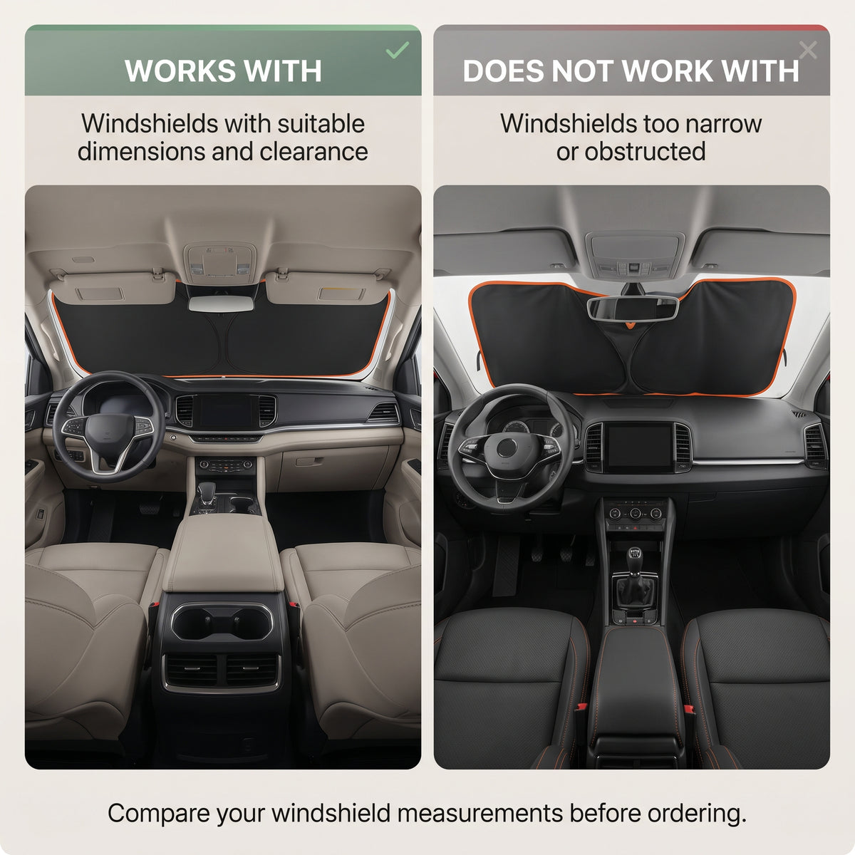 Foldable Front Windshield Sunshade With Reflective Backing 145 × 80 cm