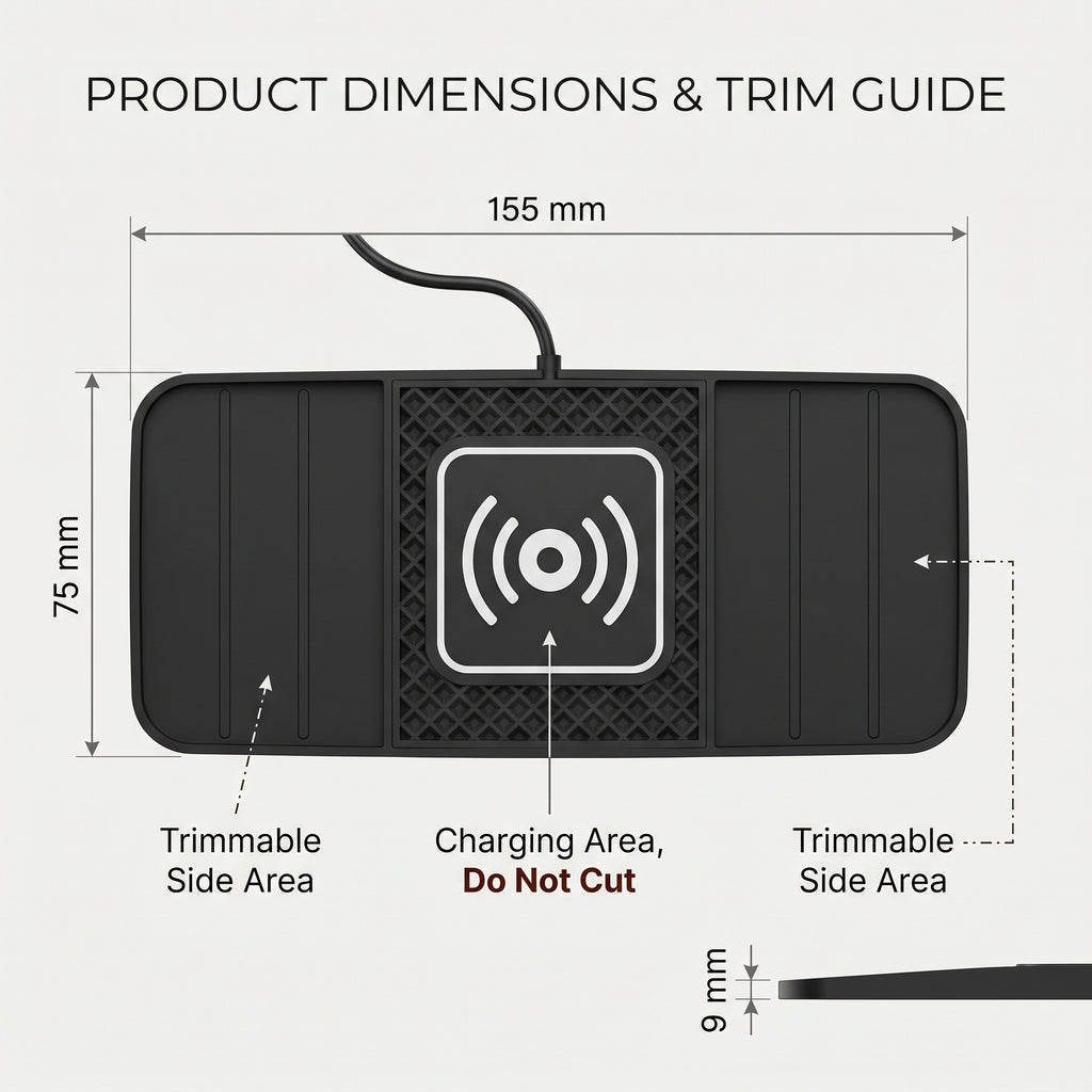 15W Car Charging Mat With Trimmable Non-Slip Sides