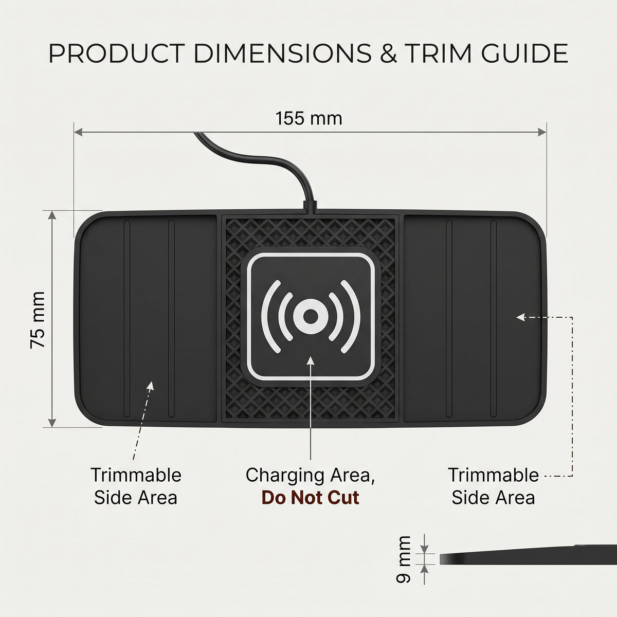 15W Car Charging Mat With Trimmable Non-Slip Sides