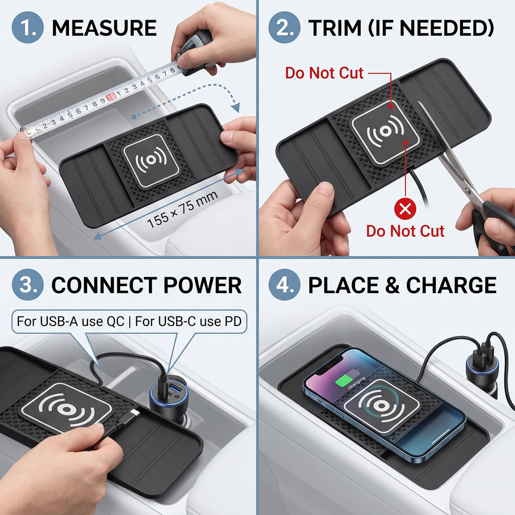 15W Car Charging Mat With Trimmable Non-Slip Sides