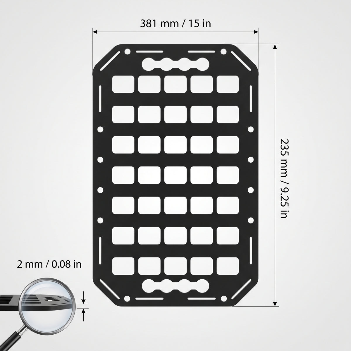 15 × 9.25 in Aluminum L-Track MOLLE Storage Panel