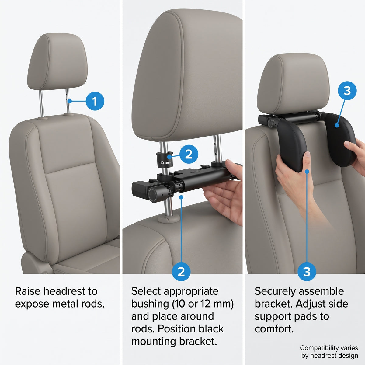 180° Car Headrest Pillow With Folding Side Supports