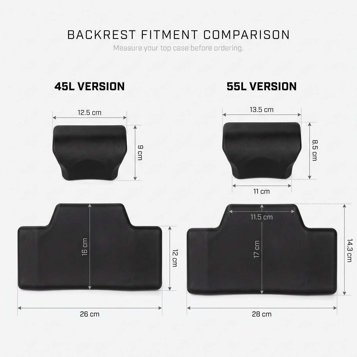 2-Piece Motorcycle Top Case Passenger Backrest for 45L/55L Aluminum Cases