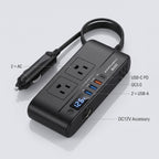 200W 12V Car Power Inverter With Dual AC & USB-C