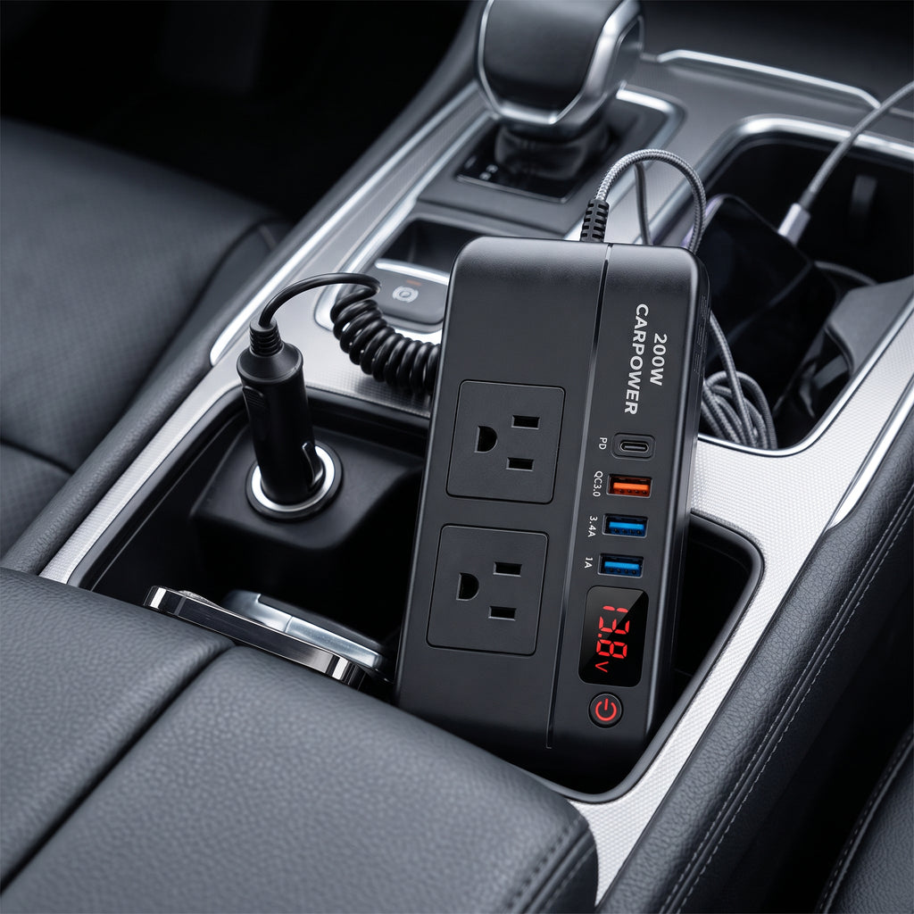 200W 12V Car Power Inverter With Dual AC & USB-C