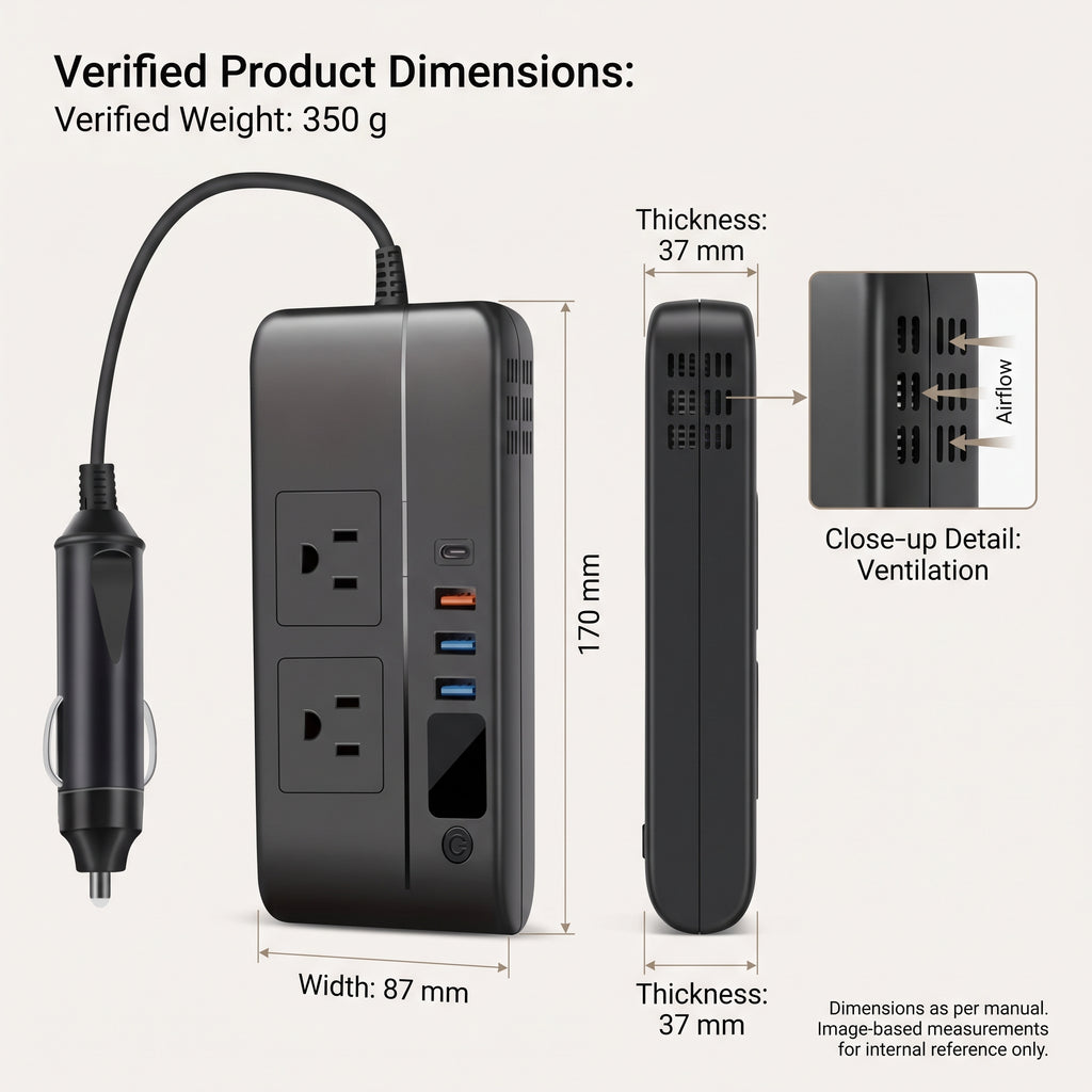 200W 12V Car Power Inverter With Dual AC & USB-C
