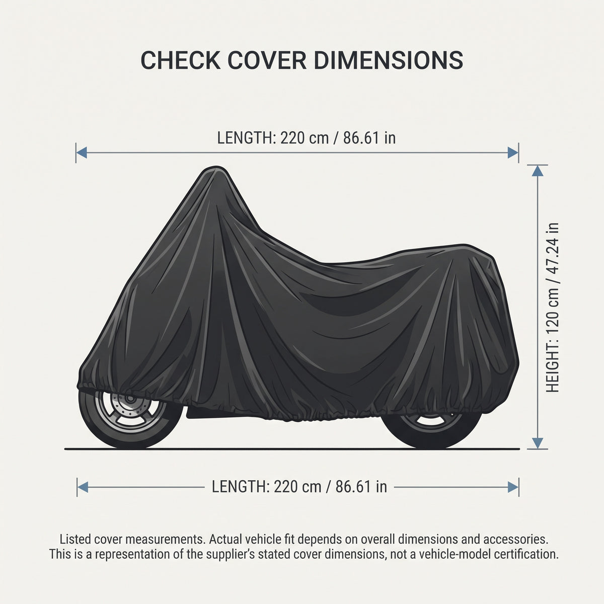 220cm Lightweight Motorcycle & Scooter Cover With Elastic Hem