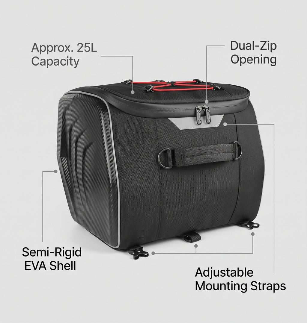 25L Semi-Rigid Motorcycle Tail Bag With Shoulder Strap