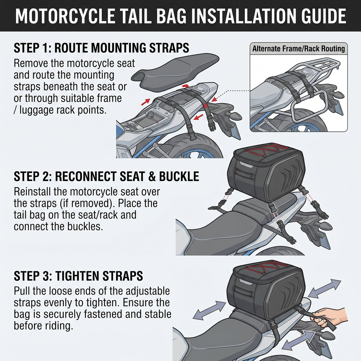 25L Semi-Rigid Motorcycle Tail Bag With Shoulder Strap