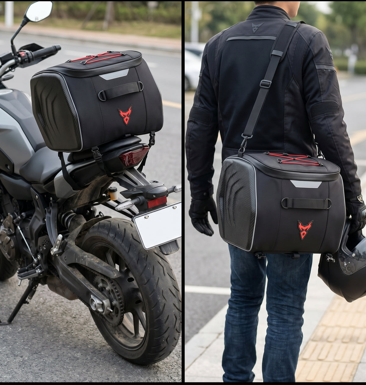 25L Semi-Rigid Motorcycle Tail Bag With Shoulder Strap