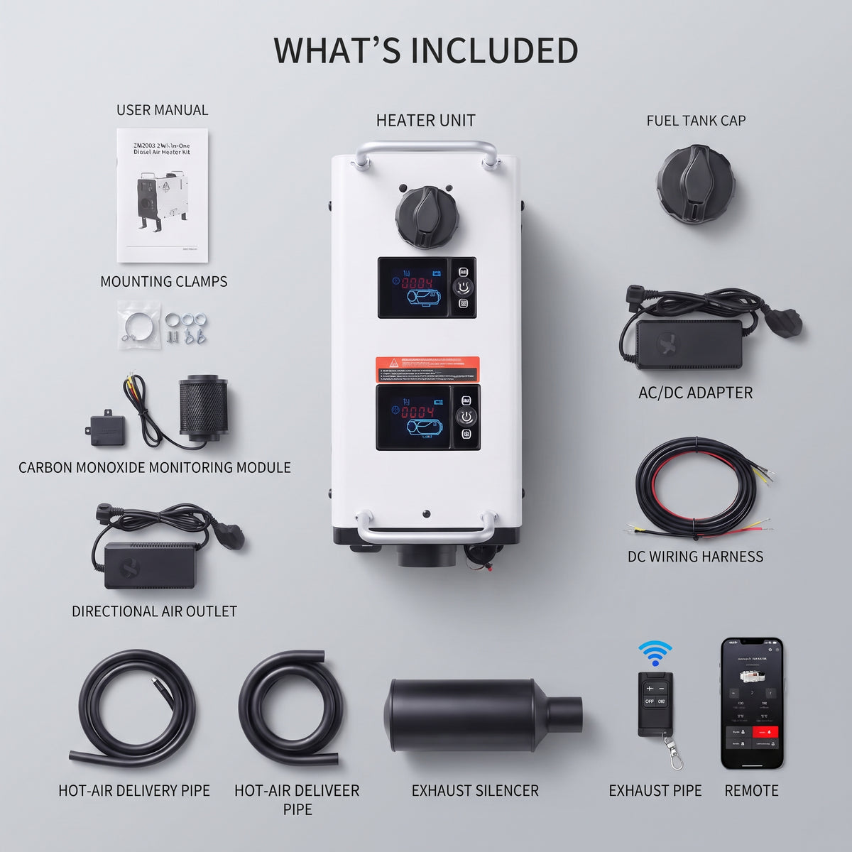 2KW All-in-One Diesel Air Heater With Bluetooth & CO Alarm