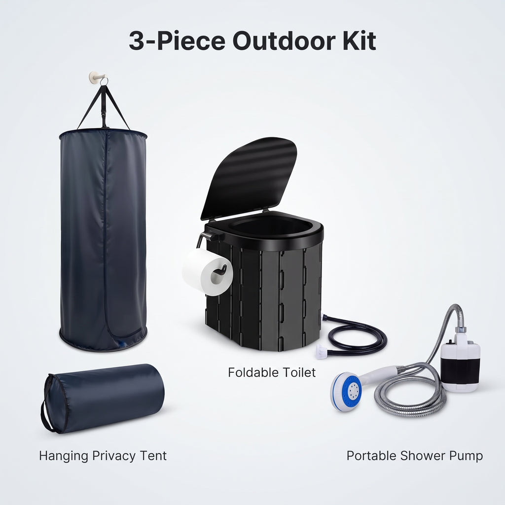 3-Piece SUV Tailgate Privacy Tent Kit With Portable Shower & Toilet