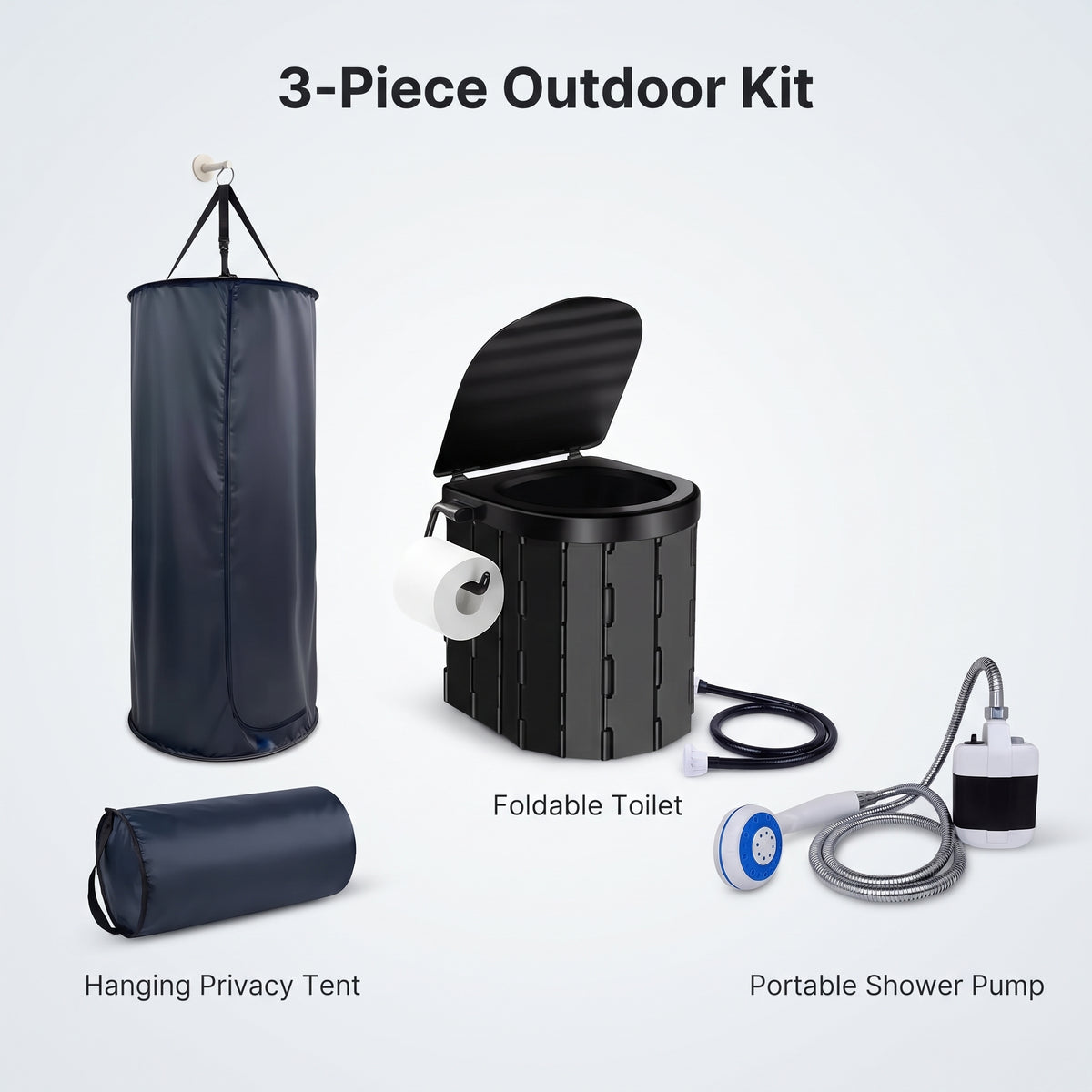 3-Piece SUV Tailgate Privacy Tent Kit With Portable Shower & Toilet