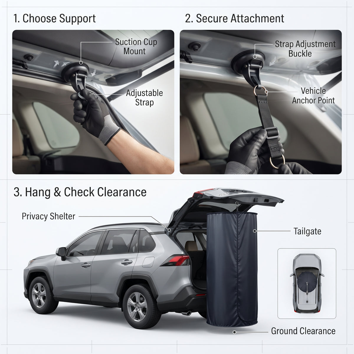 3-Piece SUV Tailgate Privacy Tent Kit With Portable Shower & Toilet