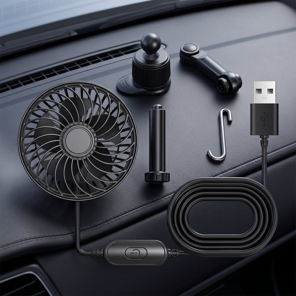 USB Car Vent Fan With Adjustable Ball-Joint Mount and 3-Speed Levels