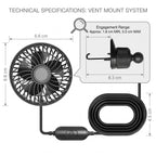 USB Car Vent Fan With Adjustable Ball-Joint Mount and 3-Speed Levels