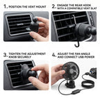 USB Car Vent Fan With Adjustable Ball-Joint Mount and 3-Speed Levels
