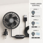 USB Car Vent Fan With Adjustable Ball-Joint Mount and 3-Speed Levels