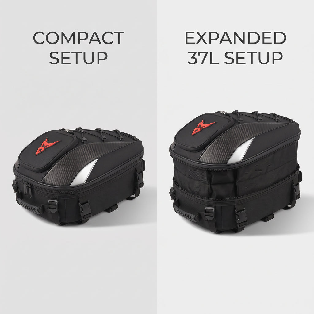37L Expandable Motorcycle Tail Bag With Backpack Straps