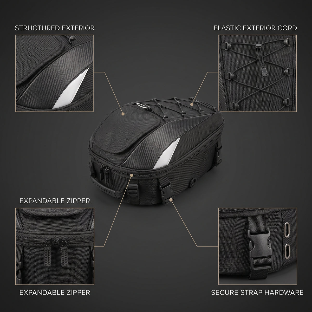 37L Expandable Motorcycle Tail Bag With Backpack Straps