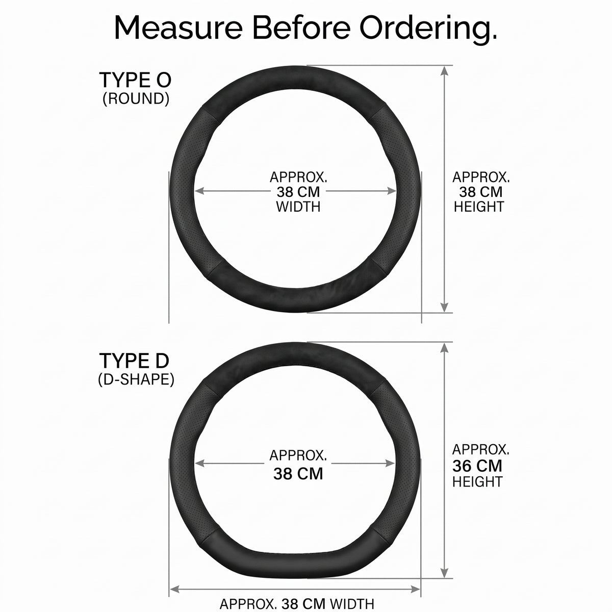 15in Hand-Stitched Microfiber Steering Wheel Cover, O/D Fit