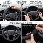15in Hand-Stitched Microfiber Steering Wheel Cover, O/D Fit