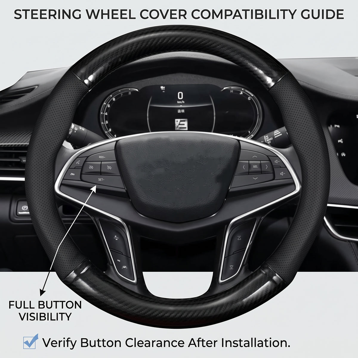 15in Hand-Stitched Microfiber Steering Wheel Cover, O/D Fit