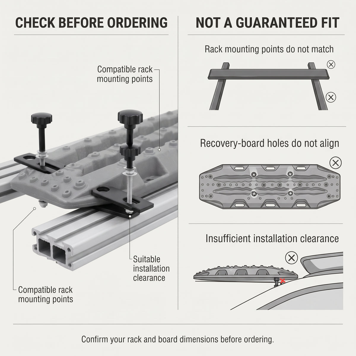 4-Bolt Traction Board Roof Rack Mounting Kit With Hand Knobs