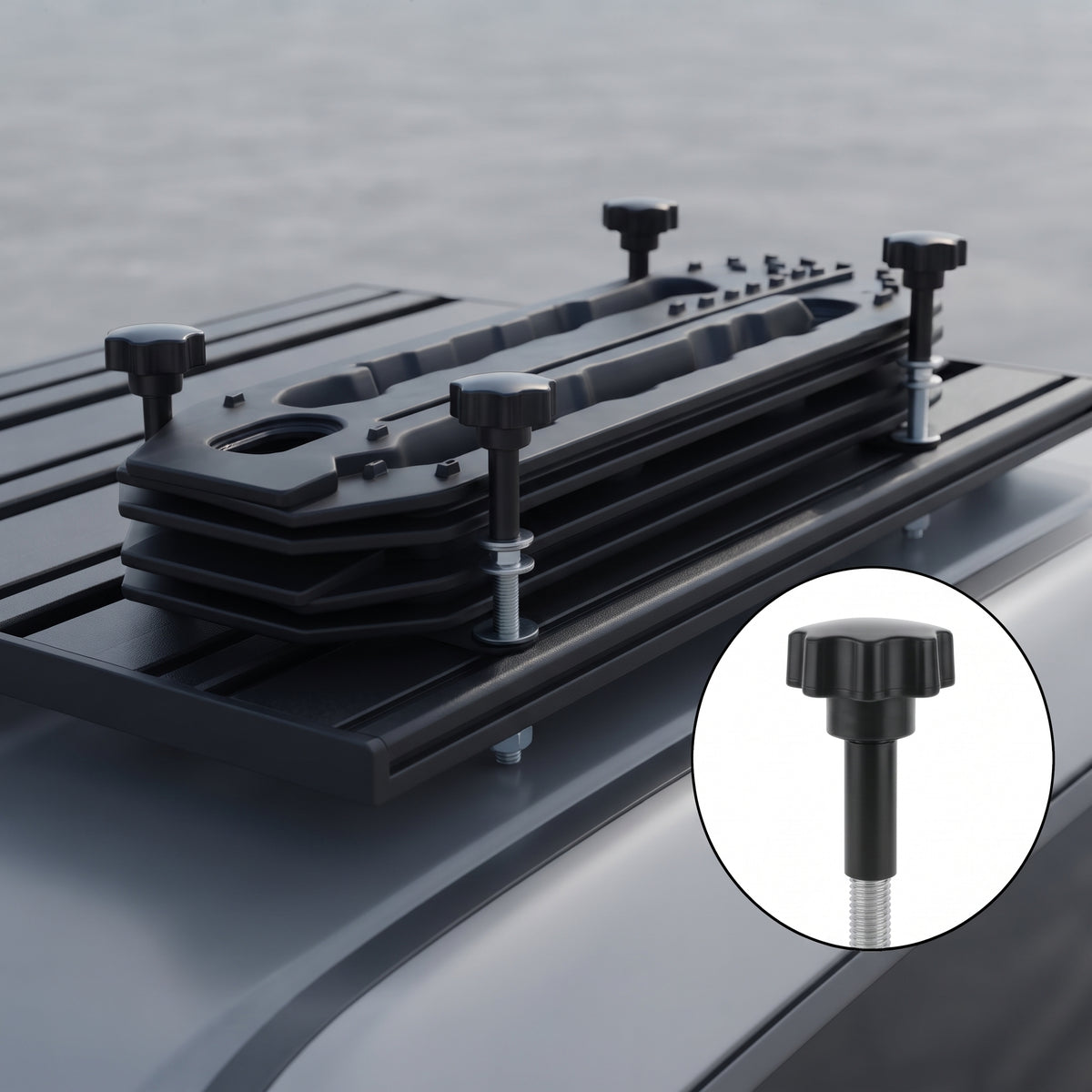 4-Bolt Traction Board Roof Rack Mounting Kit With Hand Knobs