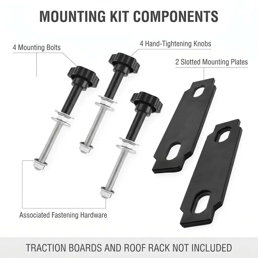 4-Bolt Traction Board Roof Rack Mounting Kit With Hand Knobs