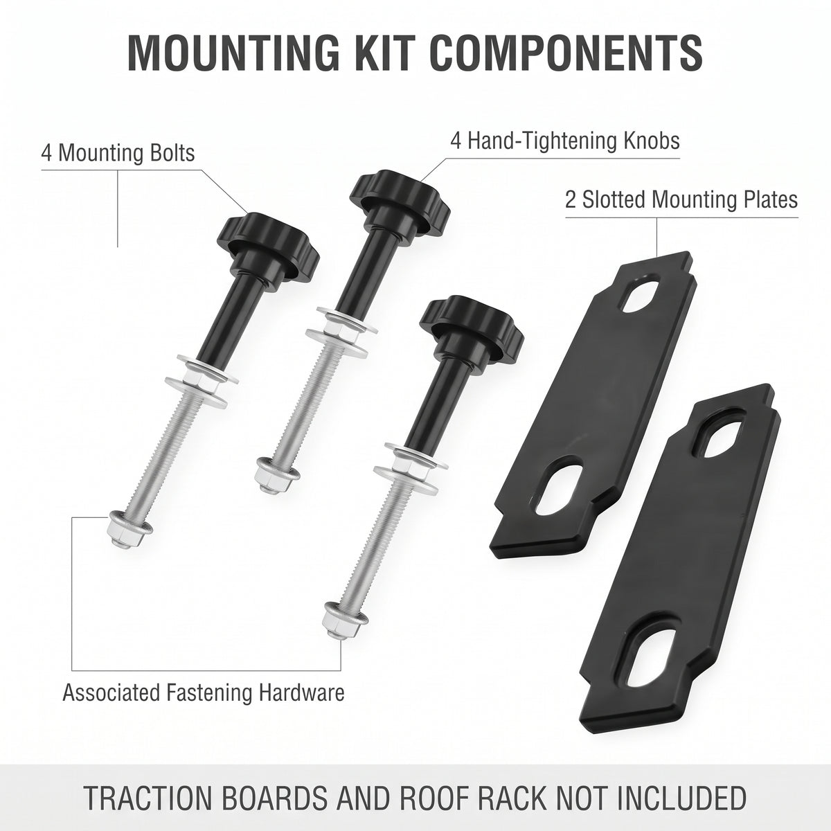 4-Bolt Traction Board Roof Rack Mounting Kit With Hand Knobs