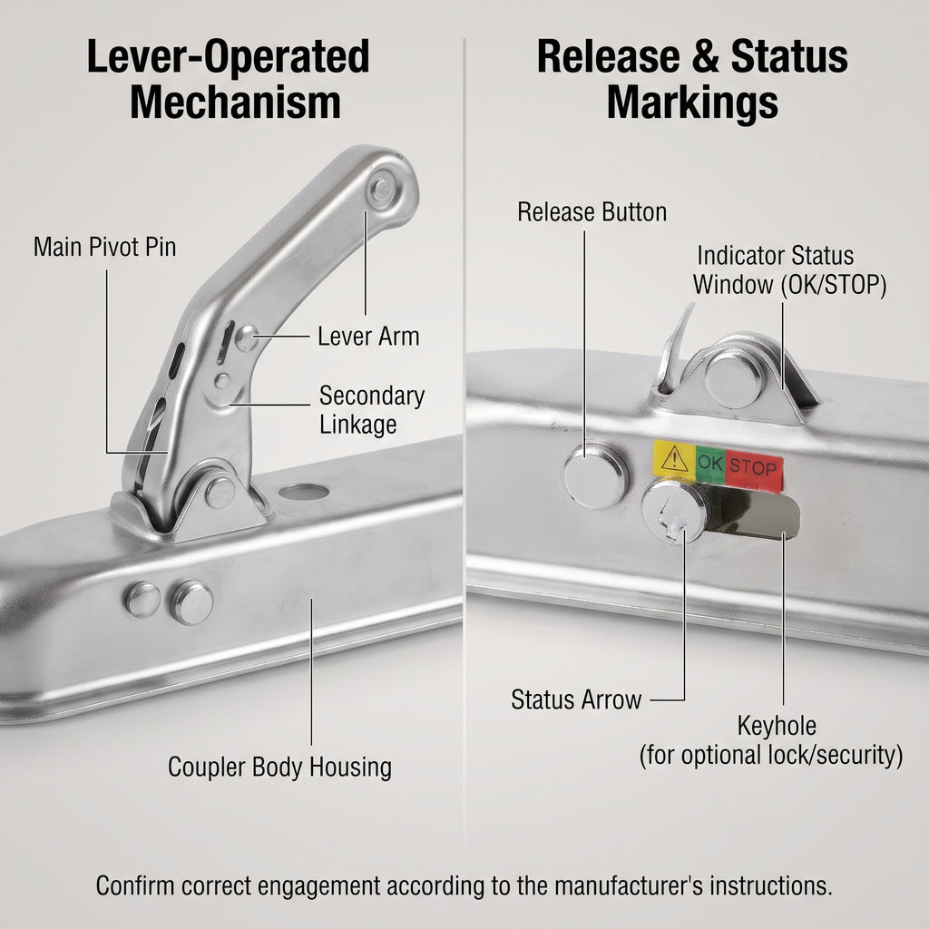 50mm Trailer Tow Ball Coupler With Lever Lock, 800kg Rated