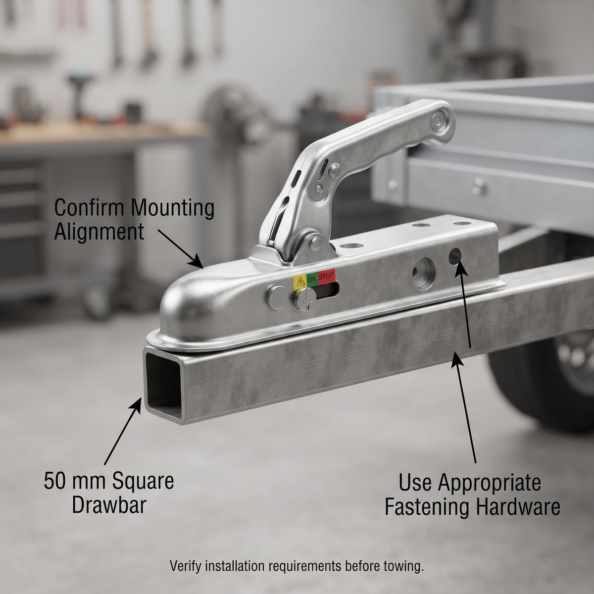 50mm Trailer Tow Ball Coupler With Lever Lock, 800kg Rated