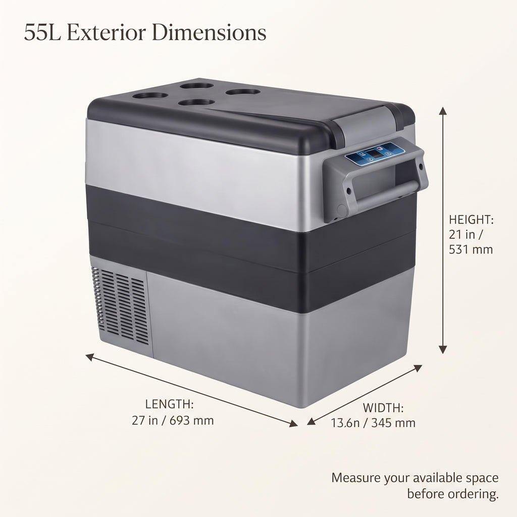 55L Portable Car Refrigerator Freezer With Dual Compartments