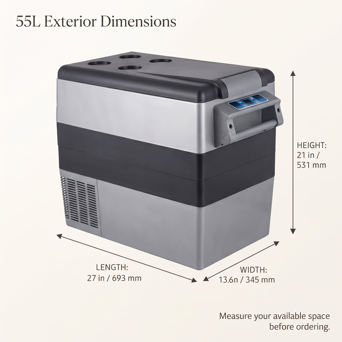 55L Portable Car Refrigerator Freezer With Dual Compartments