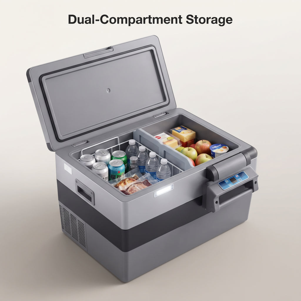 55L Portable Car Refrigerator Freezer With Dual Compartments