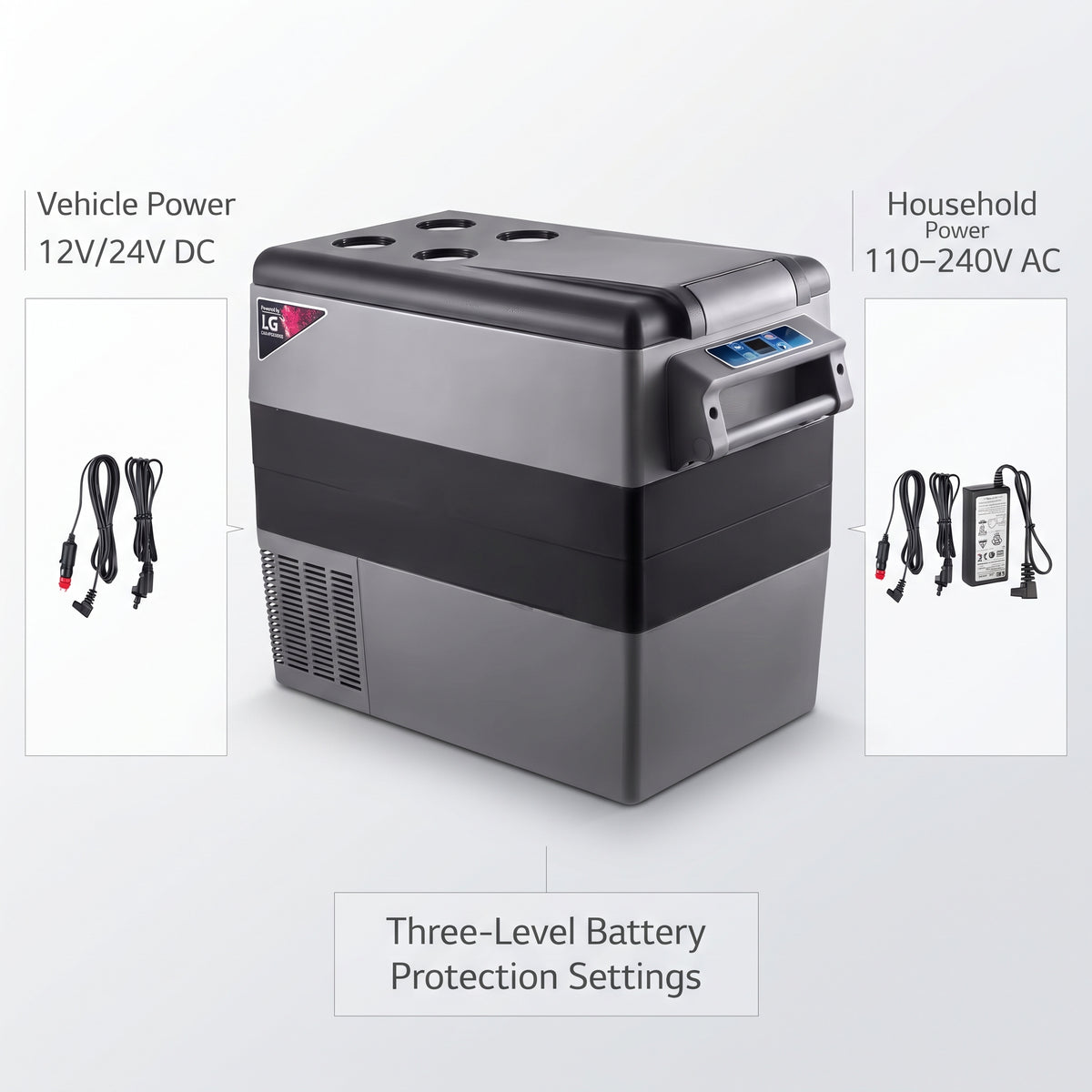 55L Portable Car Refrigerator Freezer With Dual Compartments