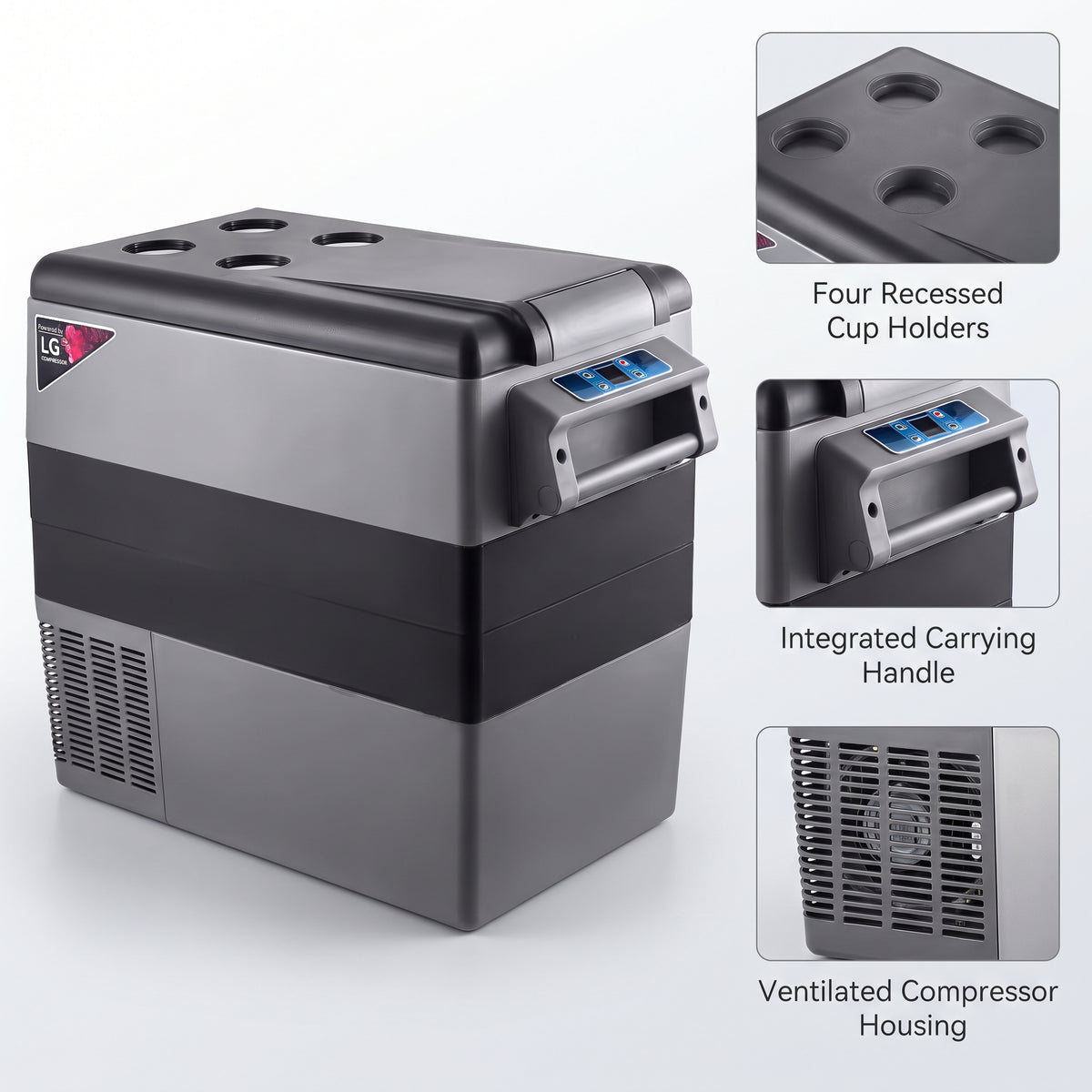 55L Portable Car Refrigerator Freezer With Dual Compartments