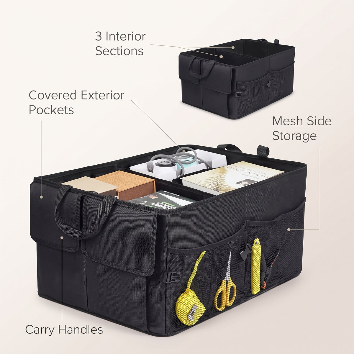 Foldable Trunk Organizer With 3-Section Storage (22 in)