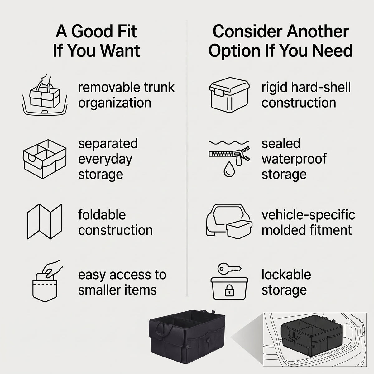 Foldable Trunk Organizer With 3-Section Storage (22 in)