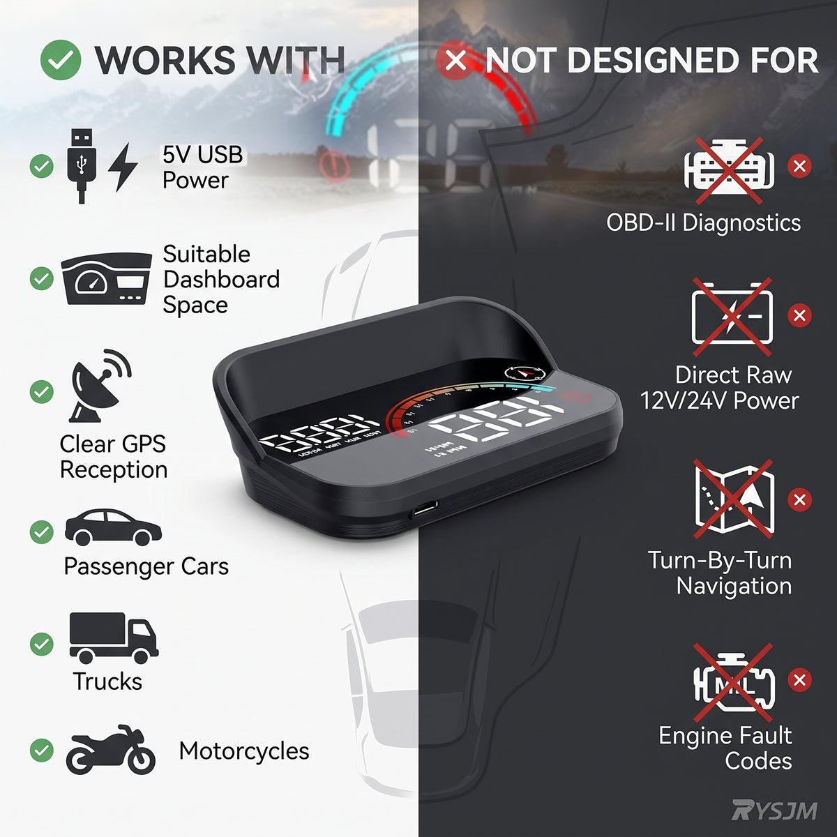 5V GPS Windshield Head-Up Display With Trip Data