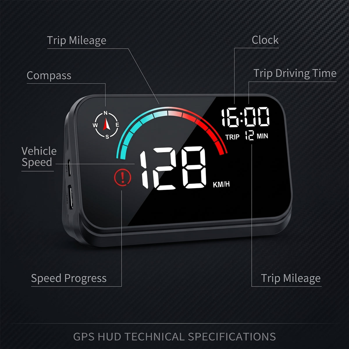 5V GPS Windshield Head-Up Display With Trip Data