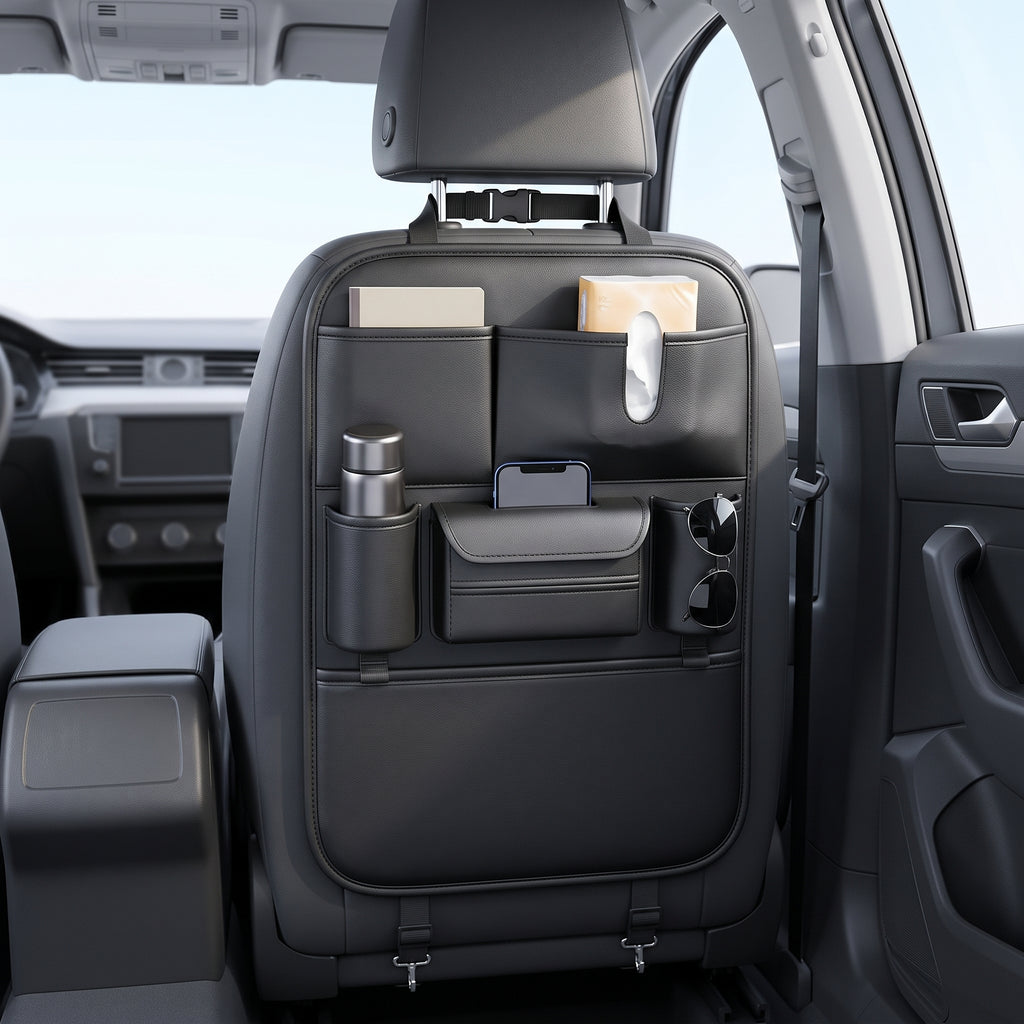 6-Pocket PU Car Seat Back Organizer With Anti-Kick Protection