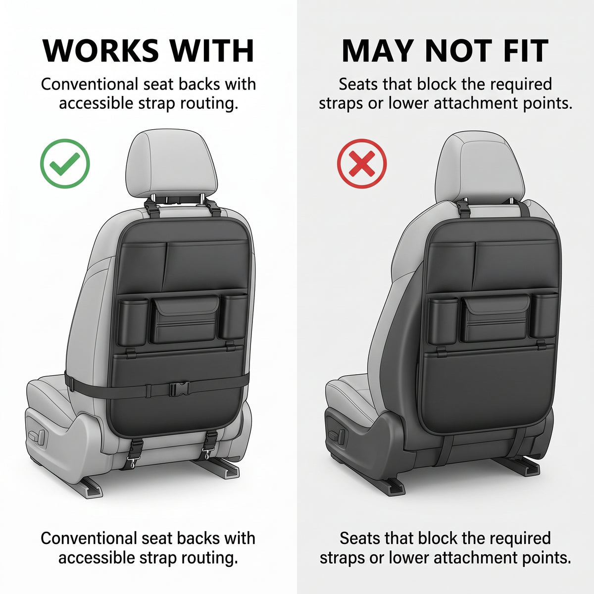 6-Pocket PU Car Seat Back Organizer With Anti-Kick Protection